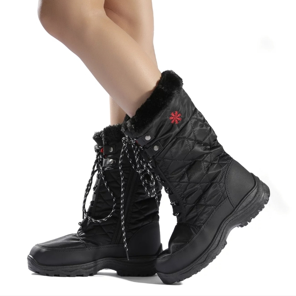 NWOT Dream Pairs Goose Black Winter Snow Boots Size US 6 EUR 37 Zip Up Warm